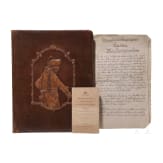 Friedrich der Gro&szlig;e - "Morgenstunden des K&ouml;nigs in Preu&szlig;en", Abschrift des 19. Jhdts. in lederner Schreibmappe mit geschnittener Darstellung des K&ouml;nigs