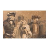 Tuschezeichnung &bdquo;Friedrich der Gro&szlig;e auf galoppierendem Pferd", deutsch, 19. Jhdt.