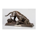 Jagdhund-Plastik als Offiziers-Schie&szlig;preis, datiert 1896