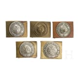 Five belt buckles for enlisted men, circa 1870 - 1918