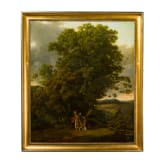 &bdquo;Landschaft mit gefl&uuml;geltem Genius, weiblicher Figur und Kind", Jacob Wilhelm Mechau (1745 Leipzig &ndash; 1808 Dresden), zugeschrieben