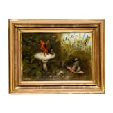 "Dwarfs on mushrooms in a forest landscape", Heinrich Schlitt (Wiesbaden-Biebrich 1849 &ndash; Munich 1923), 1880, oil on wooden panel