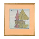 "Sailing Boats", Carl Theodor Thiemann (Karlsbad 1881 &ndash; 1966 Deutenhofen), 1910, colour woodcut on laid paper
