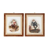 Two painted porcelain plaques &ldquo;Gentleman with tankard&rdquo; and &ldquo;The smoker&rdquo;, attributed to Albert Friedrich Schr&ouml;der (Dresden 1854 &ndash; 1939 Munich), circa 1900