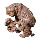 "Tortoise", Franz Xaver Bergmann (Vienna 1861 &ndash; 1936 Vienna); "Wolf group with cubs", Stefan Buchinger (Vienna, active circa 1900), circa 1900, polychrome cold-painted bronzes