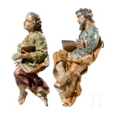 Two wooden Apostle figures with book, Anonymous, probably Southern German/Alpine region, late 17th to 18th century