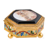 A brass and micro-mosaic lidded box depicting Piazza San Pietro, Cesare Roccheggiani (Rome), circa 1870&ndash;1880