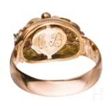 14ct gold and grandel jewellery set: a pair of cufflinks, ring and pin