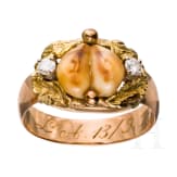14ct gold and grandel jewellery set: a pair of cufflinks, ring and pin