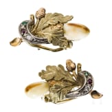 A 14-carat gold and red stag grandel jewellery set comprising earrings, brooch, ring, bracelet and necklace