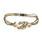 A 14-carat gold and red stag grandel jewellery set comprising earrings, brooch, ring, bracelet and necklace