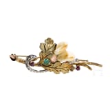 A 14-carat gold and red stag grandel jewellery set comprising earrings, brooch, ring, bracelet and necklace