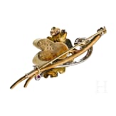 A 14-carat gold and red stag grandel jewellery set comprising earrings, brooch, ring, bracelet and necklace