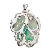A 18ct whitegold nephrite brooch set with ruby and small diamond roses