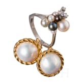 A pair of 18ct gold and pearl earrings and a 14ct gold ring