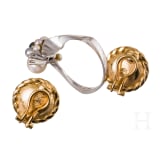 A pair of 18ct gold and pearl earrings and a 14ct gold ring