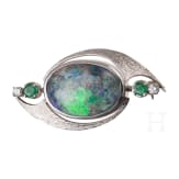 A 14ct white gold opal and diamond brooch (ca. 0.1ct)
