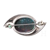 A 14ct white gold opal and diamond brooch (ca. 0.1ct)