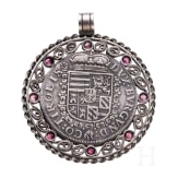 A silver and ruby pendant with coin "Ferdinand-Taler" (Archduke Ferdinand (1564-95)), undated