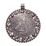 A silver and ruby pendant with coin "Ferdinand-Taler" (Archduke Ferdinand (1564-95)), undated