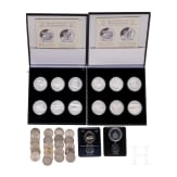 Two medal sets "Meilensteine der Postbef&ouml;rderung"; 22 "5 Deutsche Marke 1951-1974; two Canada Dollar -commerative coins "100 years Libary of Parliamanet 1876-1976" and "100 years Prince Edwars Island, 1873-1973"
