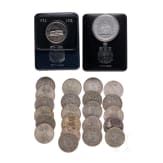 Two medal sets "Meilensteine der Postbef&ouml;rderung"; 22 "5 Deutsche Marke 1951-1974; two Canada Dollar -commerative coins "100 years Libary of Parliamanet 1876-1976" and "100 years Prince Edwars Island, 1873-1973"