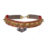 A traditional Transylvanian belt, 19th century and a silver- and niello buckle-belt, Russia, Tula, 1896-1908