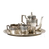 A four piece silver mocha coffee set "50 j&auml;hrige Jubelfeier der Sch&uuml;tzengilde Briesen", German, circa 1910