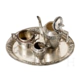 A four piece silver mocha coffee set "50 j&auml;hrige Jubelfeier der Sch&uuml;tzengilde Briesen", German, circa 1910