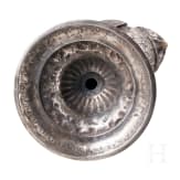 A large German partially gilt silver owl &bdquo;drinking game", Schw&auml;bisch Gm&uuml;nd, Hugo B&ouml;hm, circa 1900