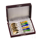 Six silver and guilloch&eacute; enamel tea spoons, Denmark, Meka Sterling