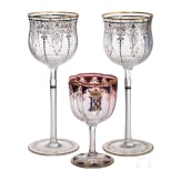 Drei St&auml;ngelgl&auml;ser, S. Haertel (Entwurf), Schreiberhau, Josephinenh&uuml;tte (Ausf&uuml;hrung), um 1912 (zwei) bzw. wohl Moser, um 1900 (eins)
