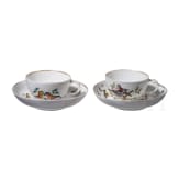Zwei Tassen mit Untertassen mit Vogel- und Insektendekor, Meissen, um 1770/80