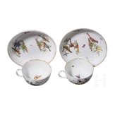Zwei Tassen mit Untertassen mit Vogel- und Insektendekor, Meissen, um 1770/80