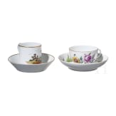 Zwei Porzellantassen mit Untertassen, Meissen, um 1790 /Niderviller, Graf von Custine, 1770-93
