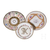 Drei Porzellantassen mit Untertassen, KPM, 1794-1864