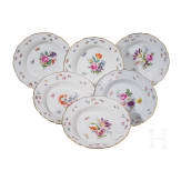 Sechs Suppenteller mit Blumen und Insekten, Meissen, um 1840/50