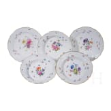 F&uuml;nf tiefe Teller mit Blumen und Insekten, Meissen, um 1840/50