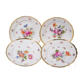 Vier Speiseteller mit Blumen und Insekten, Meissen, circa 1840/50