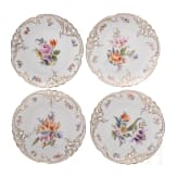 Acht Dessertteller mit Blumenmalerei, Nymphenburg, 1. H&auml;lfte des 20. Jhdts.