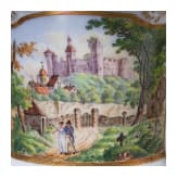 Ansichtentasse Ordenspalais (Prinz-Karl-Palais) , Untertasse, KPM, 1837-47/ Tasse, Meissen, um 1810