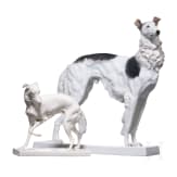 A porcelain Barzoi (Russian Sighthound) and a Sighthound, MH Fritz, Rosenthal Kunstabteilung Selb, 1938 / Nymphenburg, 20th century