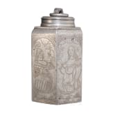 An engraved south German pewter container, dated, 1660