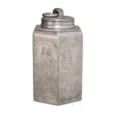 An engraved south German pewter container, dated, 1660