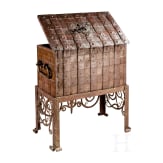 A German war chest with wrought iron stand, dated 1708