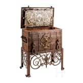 A German war chest with wrought iron stand, dated 1708