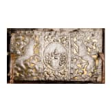 A German war chest with wrought iron stand, dated 1708