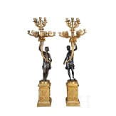 A pair of French partially gilt bronze candelabras, probably 20th century