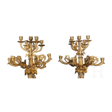 A pair of French partially gilt bronze candelabras, probably 20th century