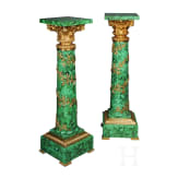 A pair of gilt-bronze mounted column pedestals with malachite painting, probably French, 20th century